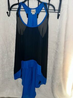 Pretty Rebellious Black and Blue Racerback High-Low Swim Coverup